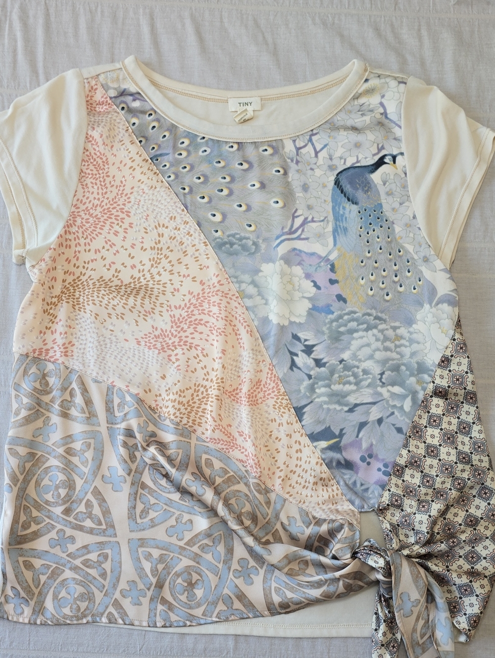 Anthropologie Tiny Jodie Peacock Patchwork Tie Front Short Sleeve Top XS - Picture 6 of 11